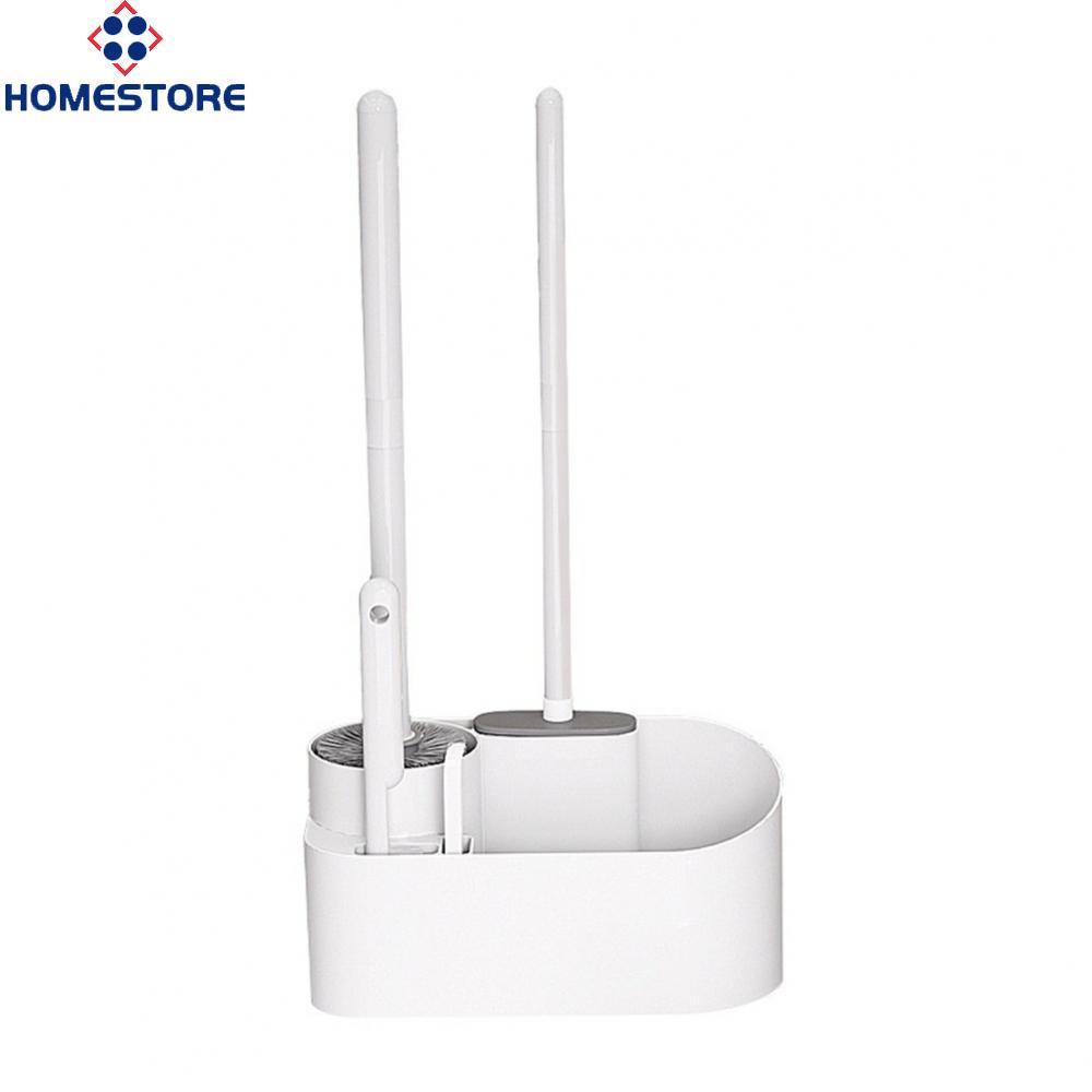 [Homestore]Wall Mounted Toilet Brush Set 4 in 1 with Silicone Brush Gap Brush and Hair Clip