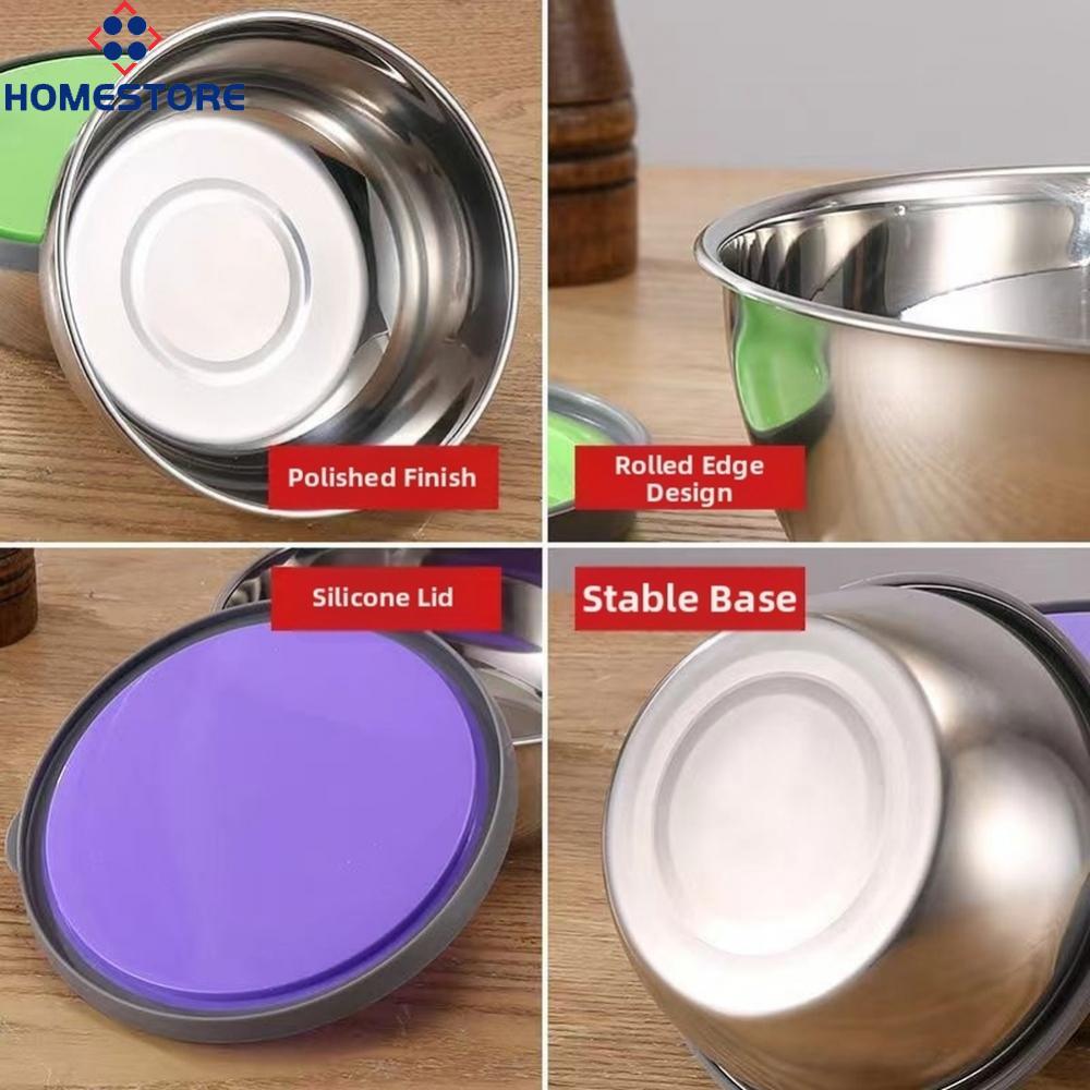 [Homestore]Stainless Steel Food Storage Containers 3 Piece Set 12cm 14cm 16cm Silicone Lids