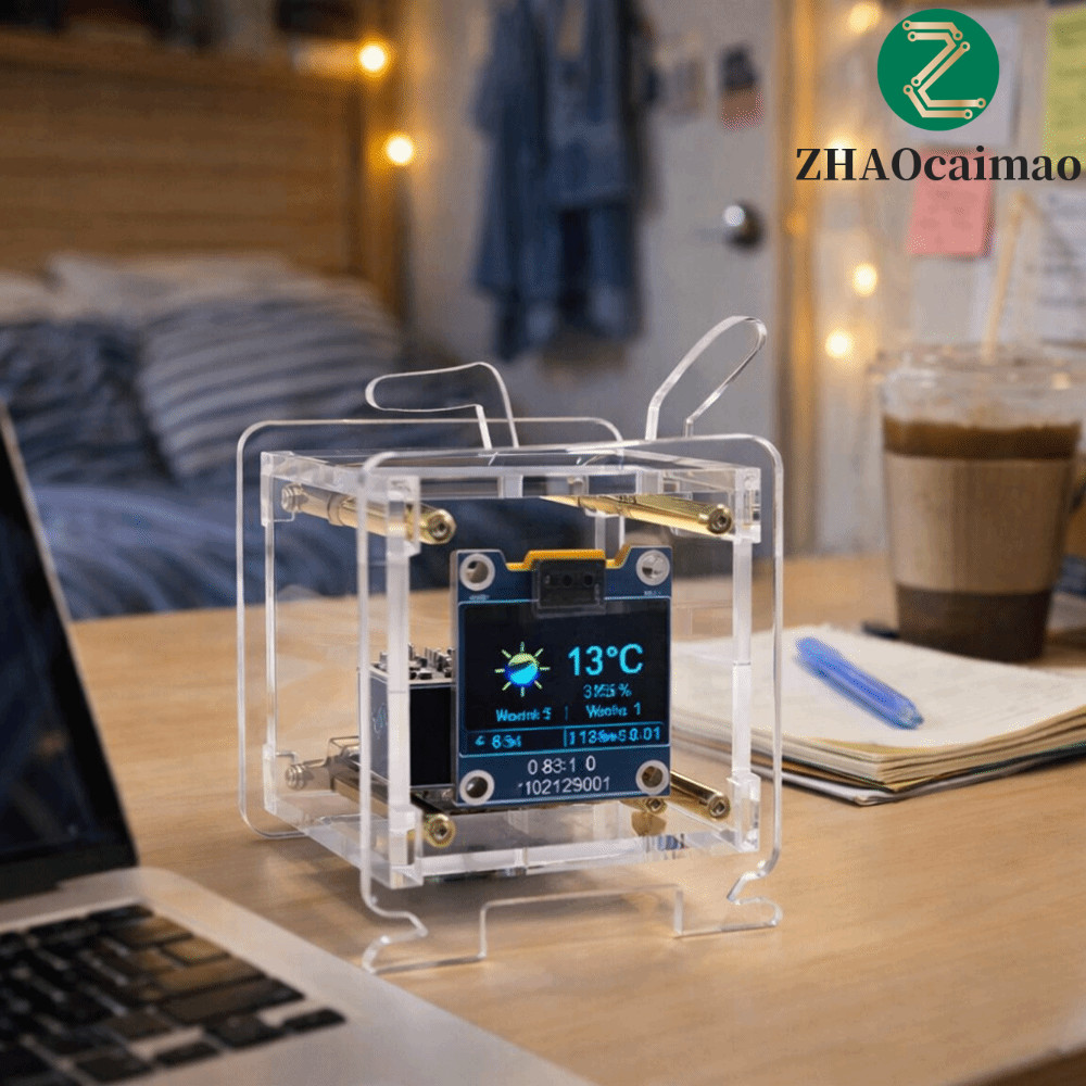 Bộ đồng hồ kỹ thuật số ZHAOCAIMAO, Bộ đồng hồ dự báo thời tiết màn hình OLED 0,96 Inch đa chức năng,