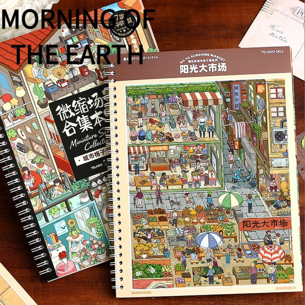 MORNING OF THE Miniature Scene Collection Book, Die-cut Visual Stacking City Cubicle Scenery Sticker
