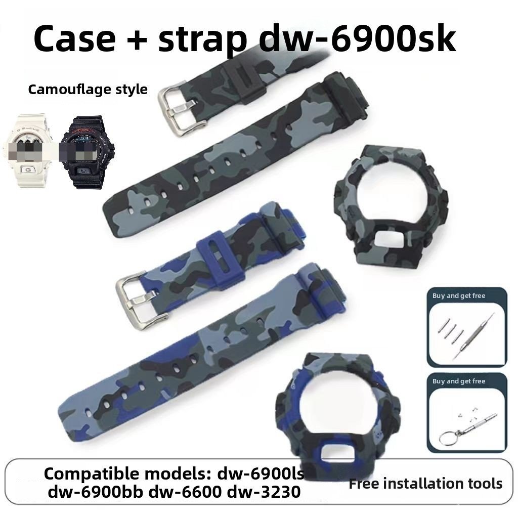 Bộ dây đeo và vỏ nhựa 16mm cho DW6900 6900BB DW6600 DW3230 Sửa đổi thể thao chống sốc chống nước Uni