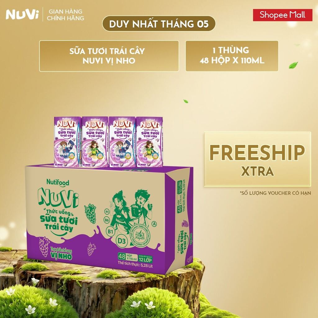 Thùng 48 Hộp Thức Uống Sữa Tươi Trái Cây NuVi Vị Nho 110ml