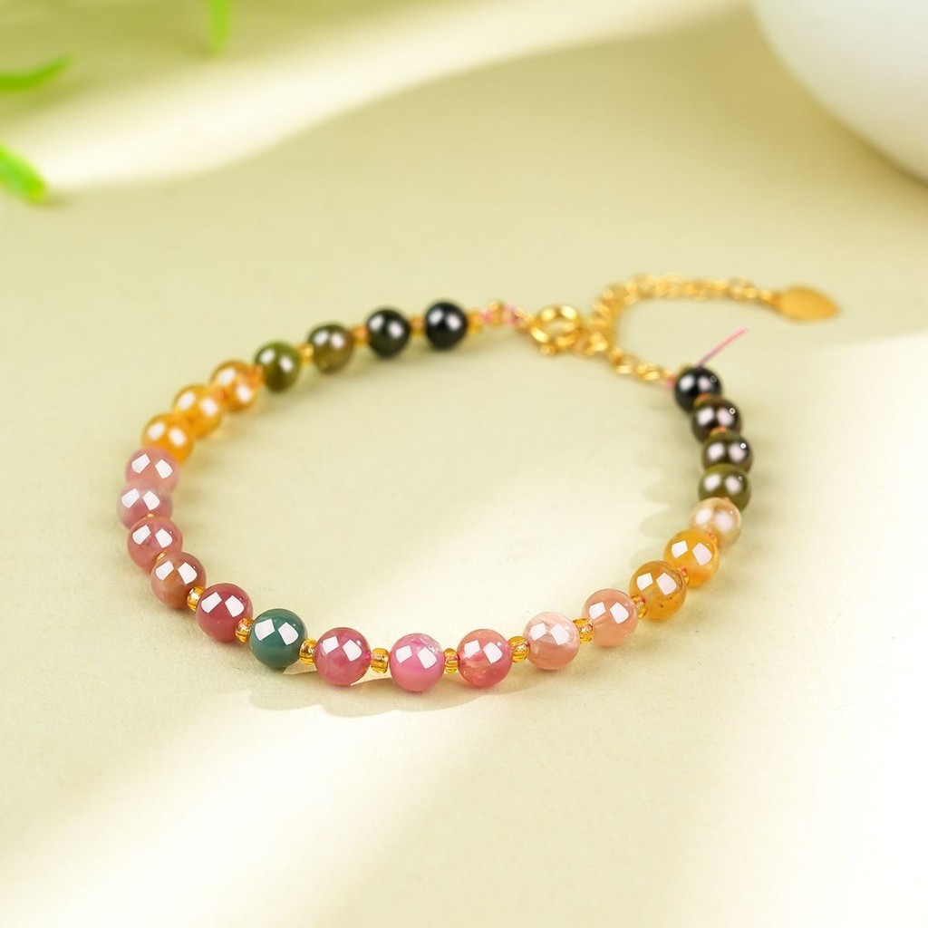 Yizhenge Pure Natural Fidelity Tourmaline Vòng tay màu sắc Vòng tay cầu vồng Quà tặng Wangfu có chứn
