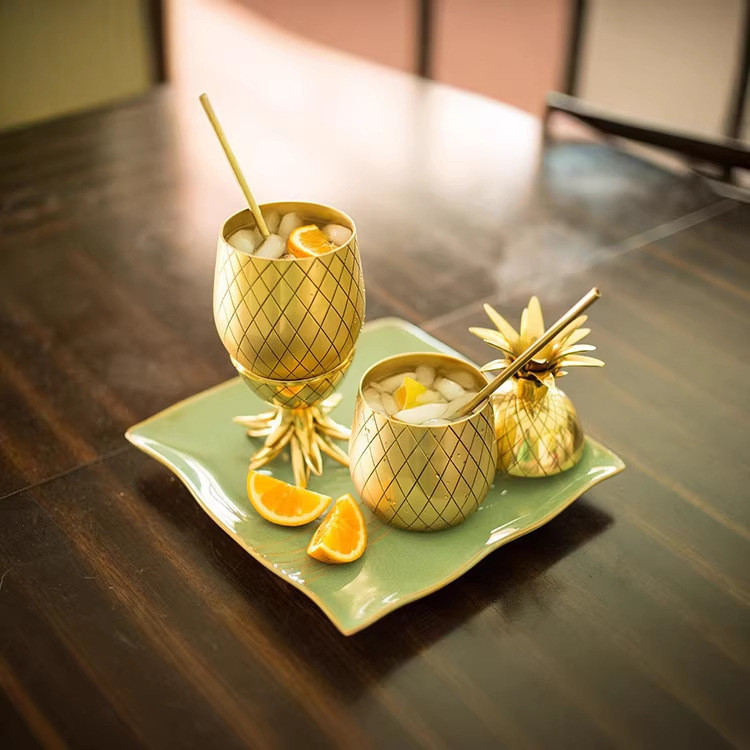 Thép không gỉ Dứa Cocktail Thủy Tinh Pha Chế Đặc Biệt Kính Điều Chỉnh Kim Loại Rượu Ly Moscow Mule G