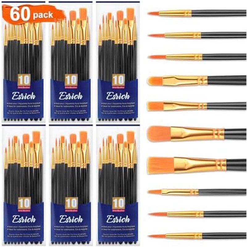 ESRICH Acrylic Paint Brush Set, 24Pack/240Pcs Paint Brushes, Nylon Brush Head for Oil Paint Brush Su