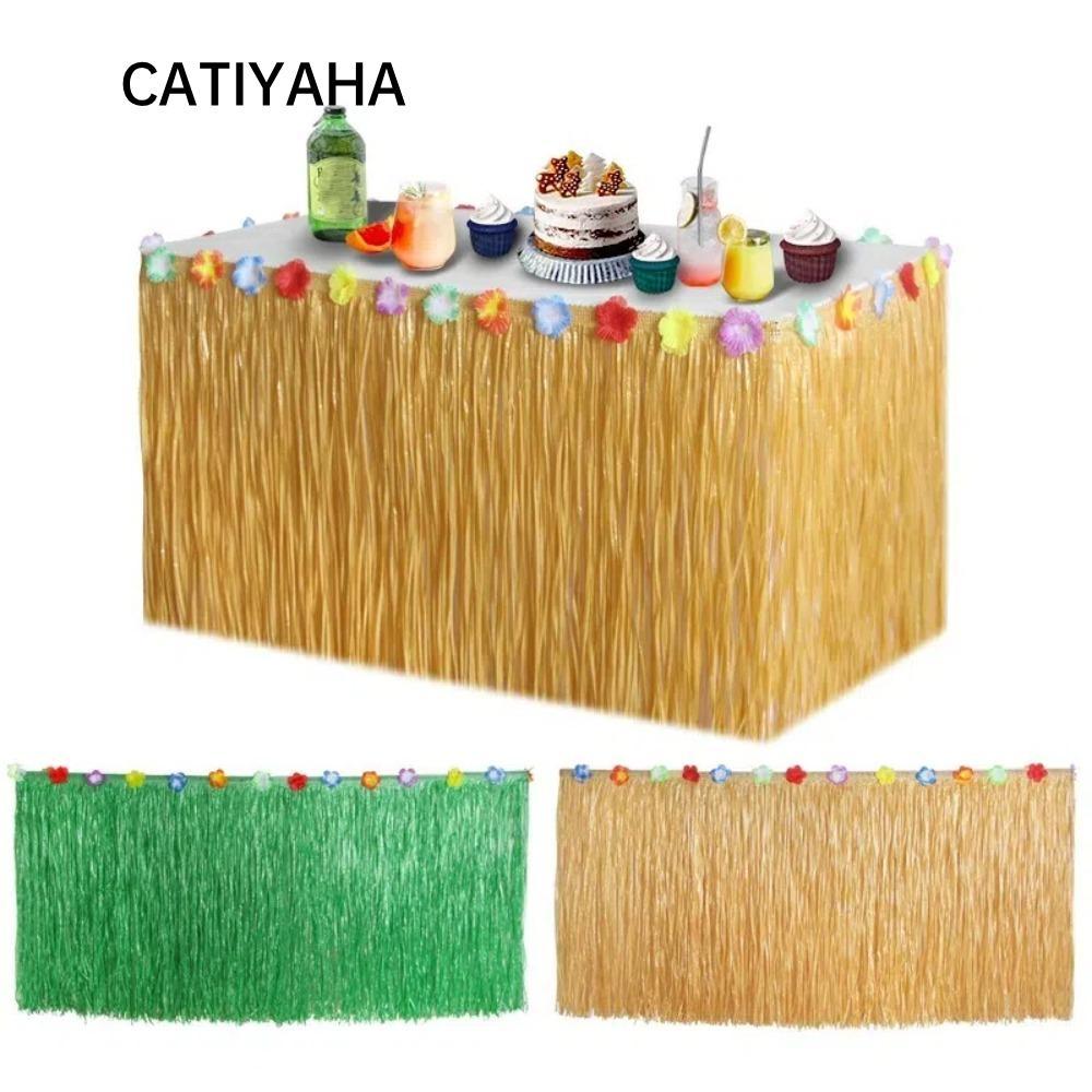 Váy bàn cỏ CATIYAHA, Trang trí tiệc Váy bàn rơm màu rơm, Trang trí tiệc Hawaii DIY Hawaii Váy bàn th