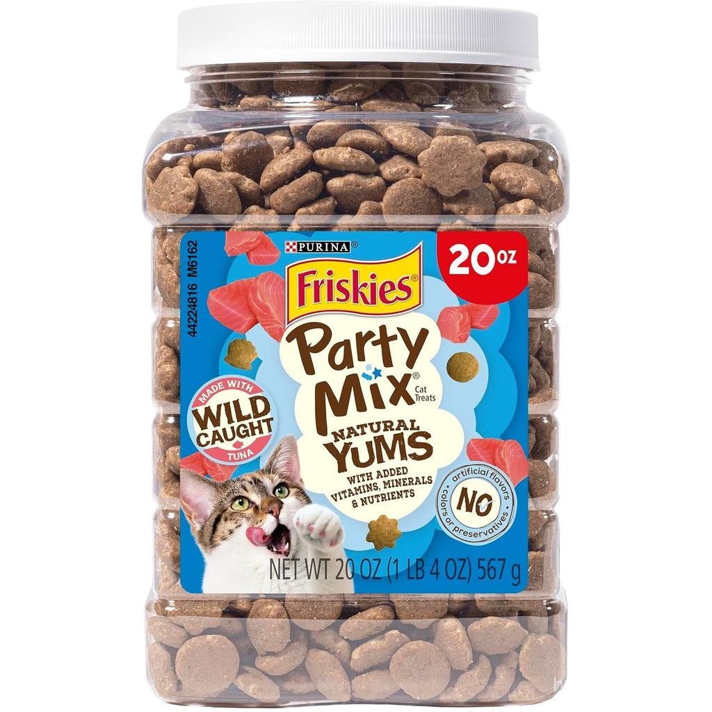 Purina Friskies Natural Cat Treats, Party Mix Natural Yums với cá ngừ bắt hoang dã và bổ sung vitami