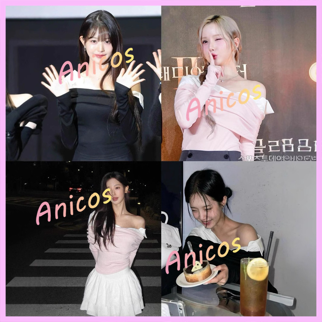 Jang Wonyoung Lấy cảm hứng từ thương hiệu Hàn Quốc Áo thun đeo vai bất đối xứng dài tay thời trang h