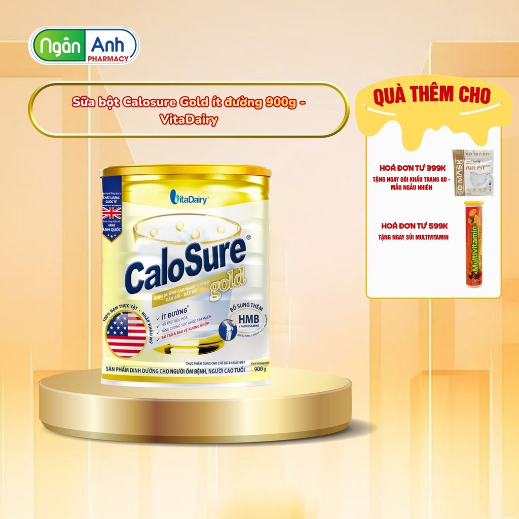 [Chính Hãng] Sữa bột Calosure Gold ít đường 900g - VitaDairy