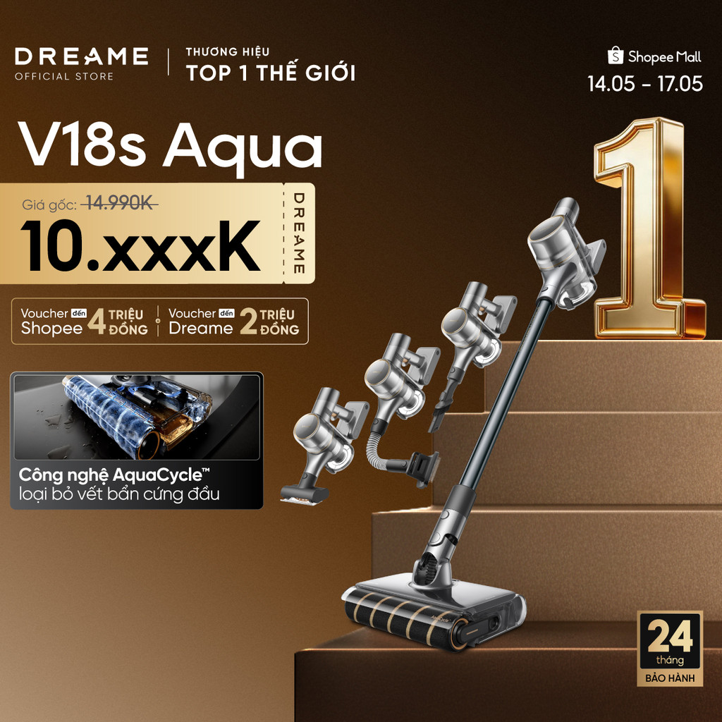 Dreame V18s Aqua Máy hút bụi cầm tay không dây | Tích hợp cuộn lăn ướt | Hút & chải lông thú cưng | 