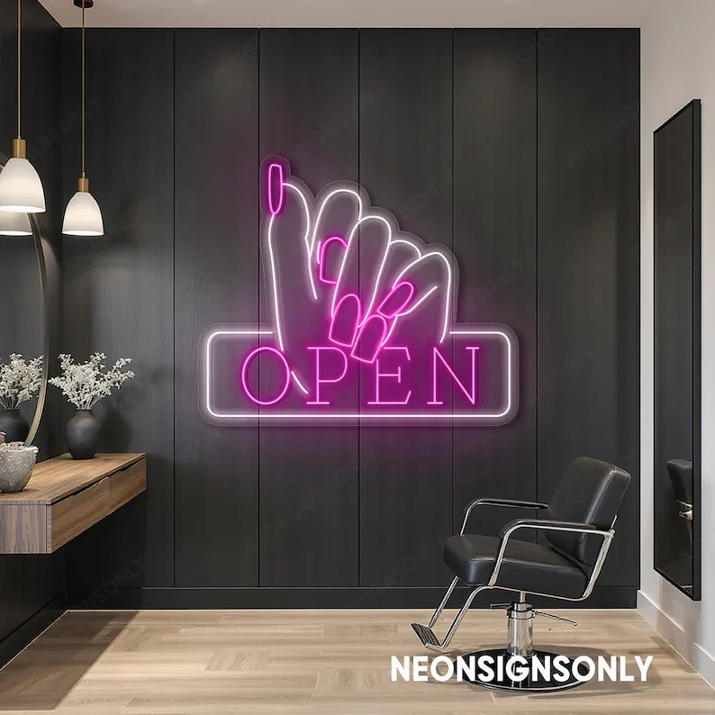 Nail Open Led Neon Sign, Open Nail Salon Light Up Wall Sign, Open Led Light Nails Làm móng tay Neon 