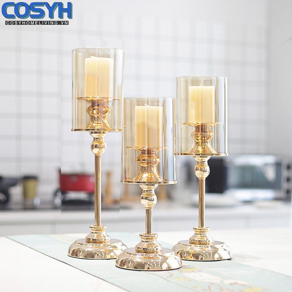 <cosyh>Candle Holders Glass Tube High Quality Metal Base Holidays Candle Holder Set
