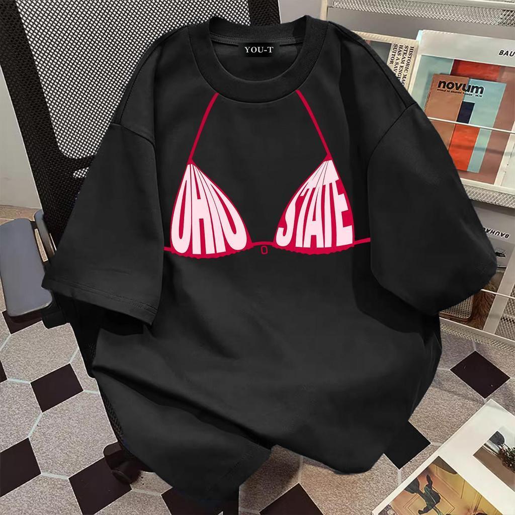 Top.basic Áo sơ mi thời trang quá khổ dành cho nữ Vải Cotton siêu mềm t "OHIO STATE" Áo thun cổ tròn