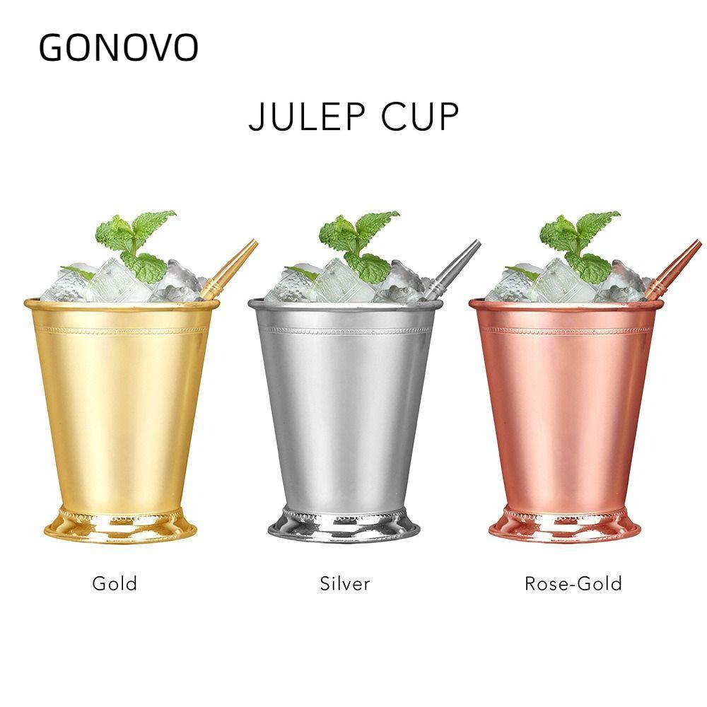 Cốc Julep bạc hà GONOVO, Cốc cocktail 350ml bằng thép không gỉ, Kính cocktail Mojito vàng bạc Nhà bế