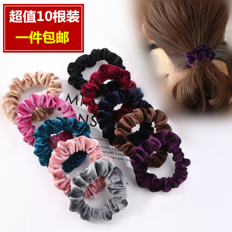 10 Chiếc Hàn Quốc Flannel Dây Buộc Tóc Đơn Giản Đen Dày Dây Buộc Tóc Đàn Hồi Cao Mũ Đội Đầu Hoa Đĩa 