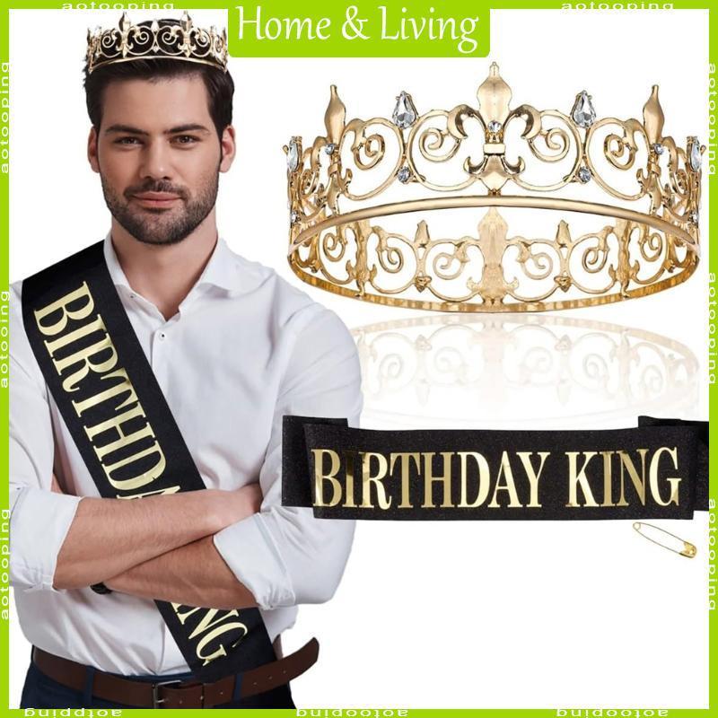 AOTO Prom King Queen Sash Birthday King Crowns Set dành cho nam Đảng Cung cấp lễ kỷ niệm