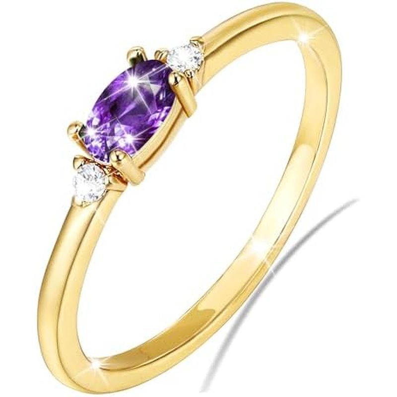 14k Gold Plated Birthstone Rings for Women Dainty Stackable Rings Non Tarnish Thumb CZ Emerald Green