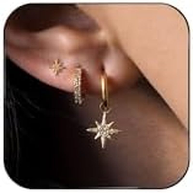 ld Plated Earrings for Women, 14k Gold Plated Earring Stack Hypoallergenic Pearl Drop Earring Dainty