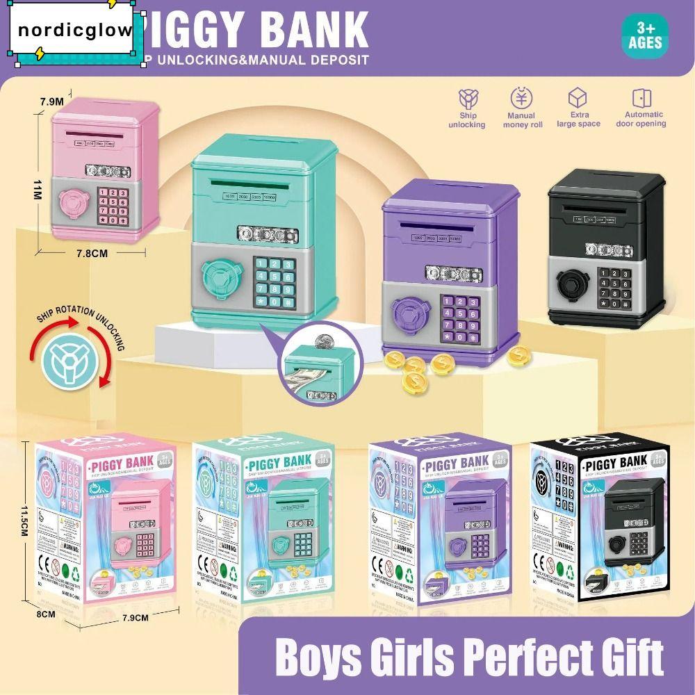 NORDICGLOW Đồ chơi trẻ em Heo đất, Quà tặng trẻ em Hộp tiền tiết kiệm tiền Mini, Mật khẩu ATM Đồ chơ