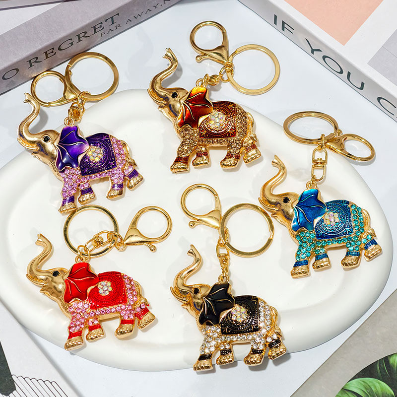 Móc khóa kim loại voi tai lớn JT, Đồ trang trí túi phong cách Thái Lan, Kim cương dát, Quà tặng sáng