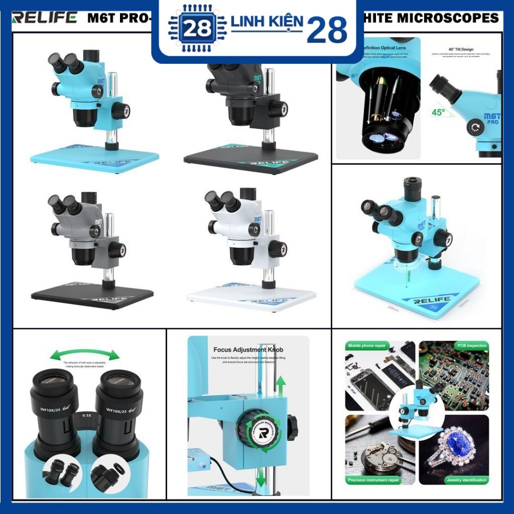 Kính hiển vi Relife M6T Pro B11 phóng đại 6.5-65X hỗ trợ 3 mắt nhìn song song. linhkien_28