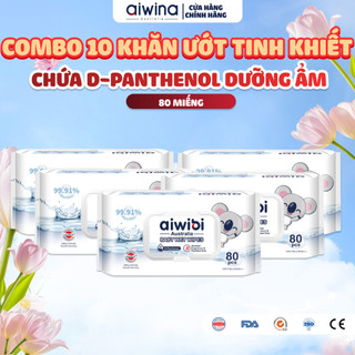 [Combo 10] Khăn Ướt Tinh Khiết Aiwibi Chứa D-Panthenol Dưỡng Ẩm, Làm Mềm Da, Dịu Nhẹ Cho Da Nhạy Cảm (1 Gói 80 Miếng)