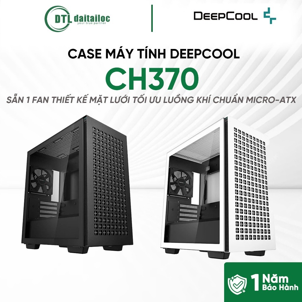 Case Deepcool CH370 Sẵn 1 fan Micro ATX Đen Trắng Thiết kế mặt lưới tối ưu | Chính Hãng | Bảo Hành 1