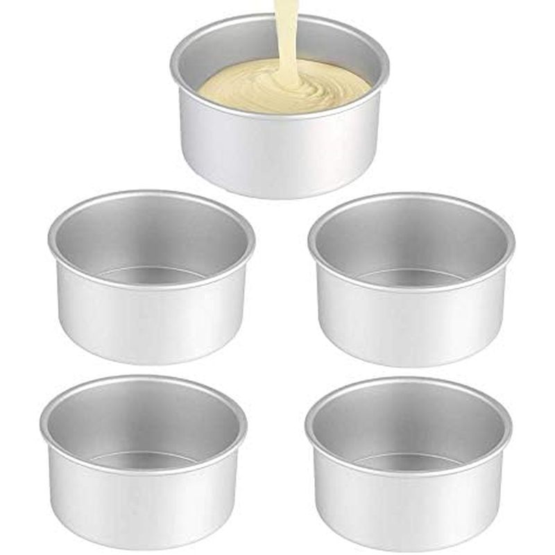 XZJMY 5Pack 5 Inch X 2 Inch Cake Pan, mini cake pan, round aluminum cake pan, used for family gather
