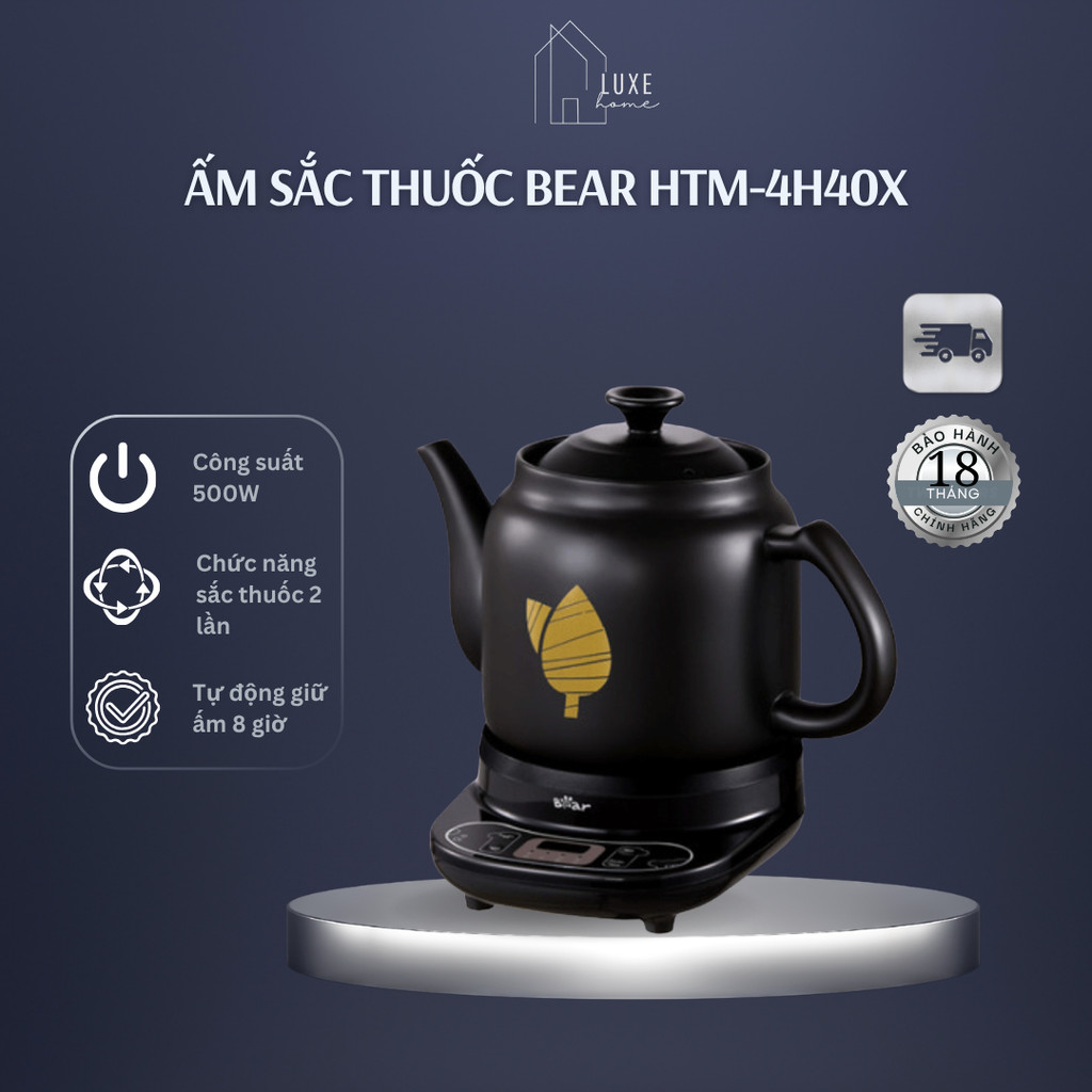 Ấm sắc thuốc Bear HTM-4H40X | Ấm Sắc Thuốc Bắc Gốm Sứ | 4 Lít - Bảo Hành Chính Hãng 18 Tháng