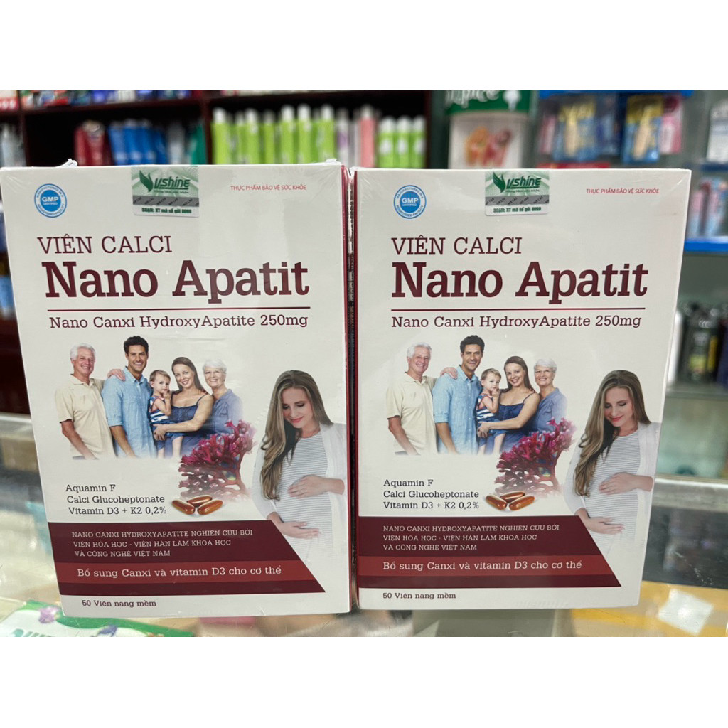 Viên bổ sung Calci D3 K2 - Calci Nano Apatit Vshine không nóng trong, không gây táo bón (50 viên)