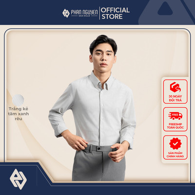 Áo sơ mi kẻ nam Phan Nguyễn, chất liệu nano, mềm mát, hạn chế nhăn nhàu, form slim fit SMD.1423