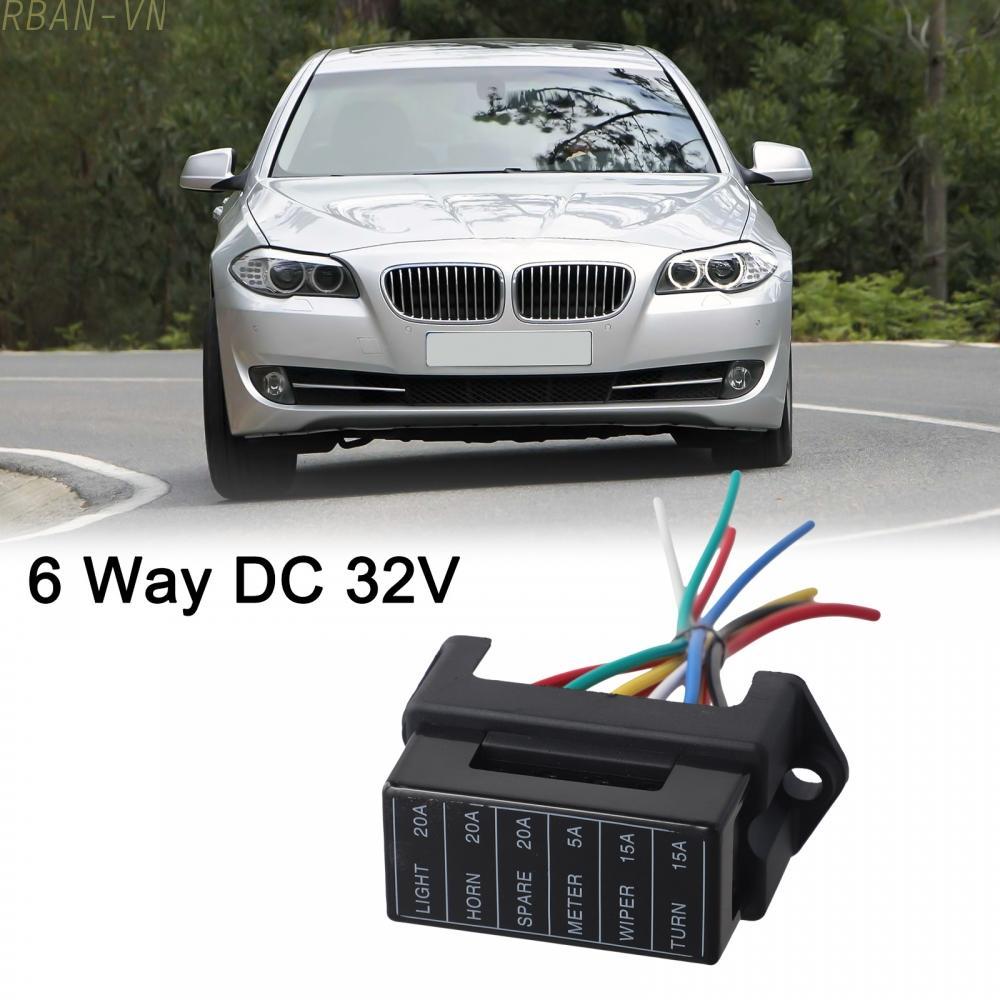 6 Way DC 32V Blade Fuse Box with Input Output Wires for Car For Bus Ship