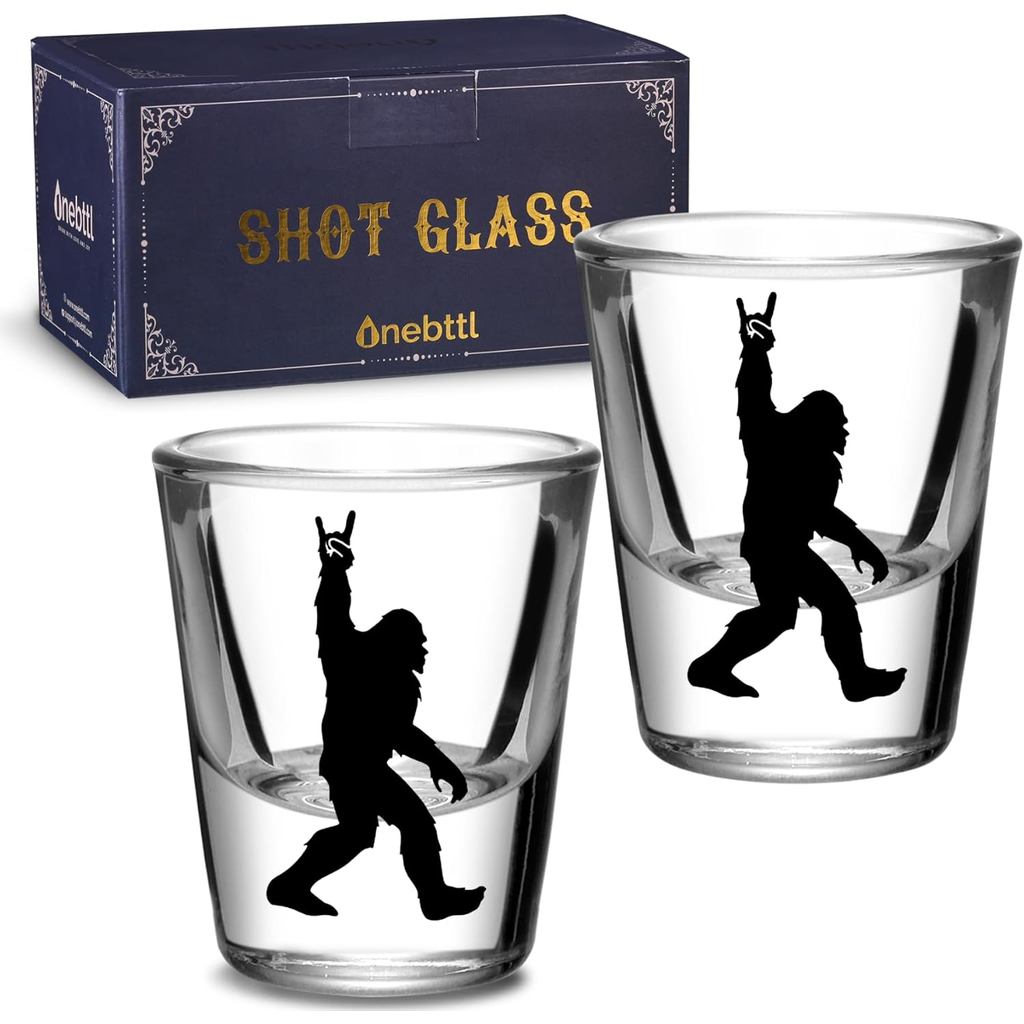 Quà tặng Onebttl Bigfoot dành cho nam, Quà tặng Sasquatch, Bộ 2 ly bắn, 1,5 oz (45 ml), Tuyệt vời ch