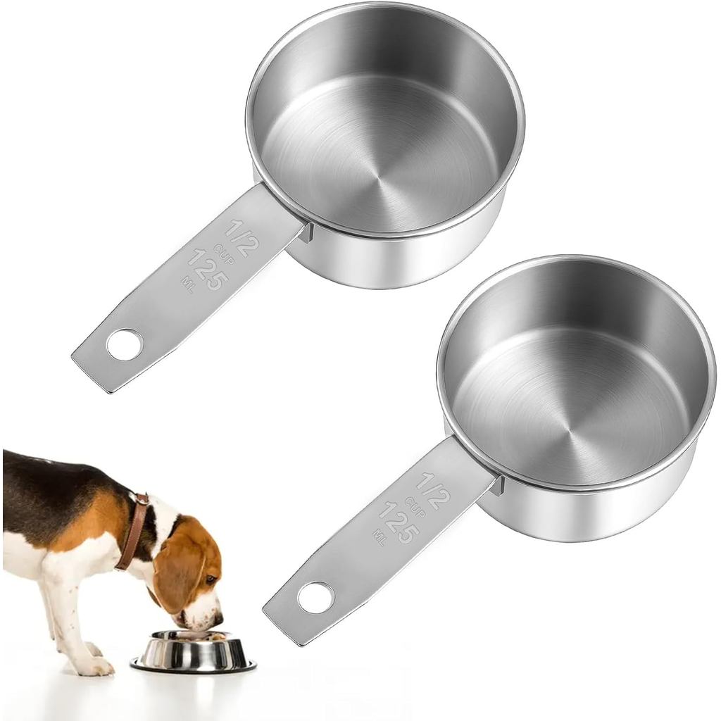 2 Muỗng Thức Ăn Cho Chó 1 / 2, Muỗng Đo 1 / 2, Cốc Nửa Cốc Inox 125ml Muỗng Thức Ăn Cho Thú Cưng Ăn,