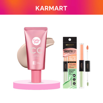 COMBO Kem Che Khuyết Điểm BROWIT 1.5G+1.5G #01 ORANGE&GREEN Và Kem Nền Cathy Doll CC Speed Spf50 Pa+++ #01 Light Beige