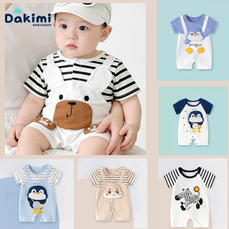 Body Yếm mùa hè Dakimi cho bé trai gái Hình Gấu, Body đùi cộc tay, Bodysuit liền thân cho bé  0-12M