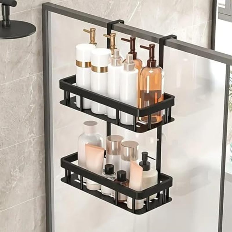 Hộp đựng vòi hoa sen qua cửa, Hộp đựng phòng tắm chống gỉ màu đen, Giá đựng đồ 2 tầng, Kệ 11,81x5,31