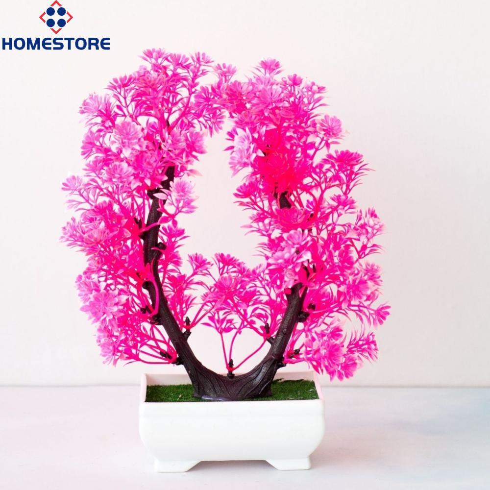 [Homestore]Artificial Silk Plum Blossom Bonsai Tree Home Desktop Decoration Fake Plant Blue