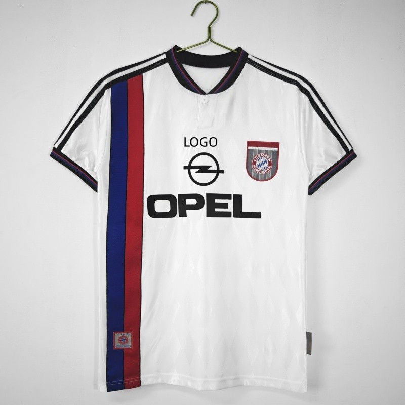 1997 / 98 Bayern Munich Phiên bản cổ điển Áo bóng đá sân khách Áo thun nam tay ngắn