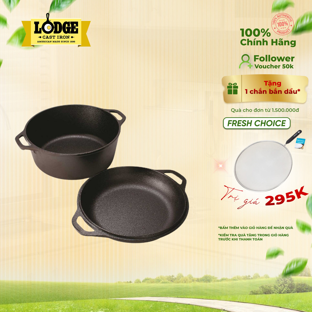 Lodge - Bộ nồi chảo gang tròn - 4.73L
