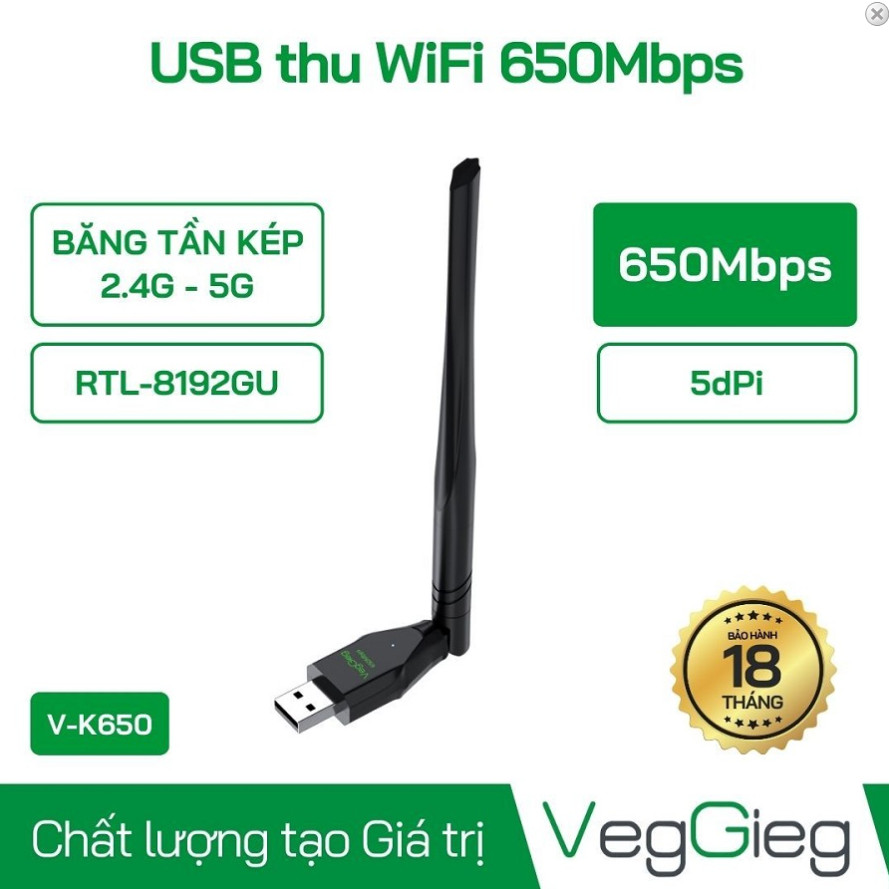 USB thu WiFi RTL-8811GU 650Mbps (1 Angten) - V-K650 Veggieg