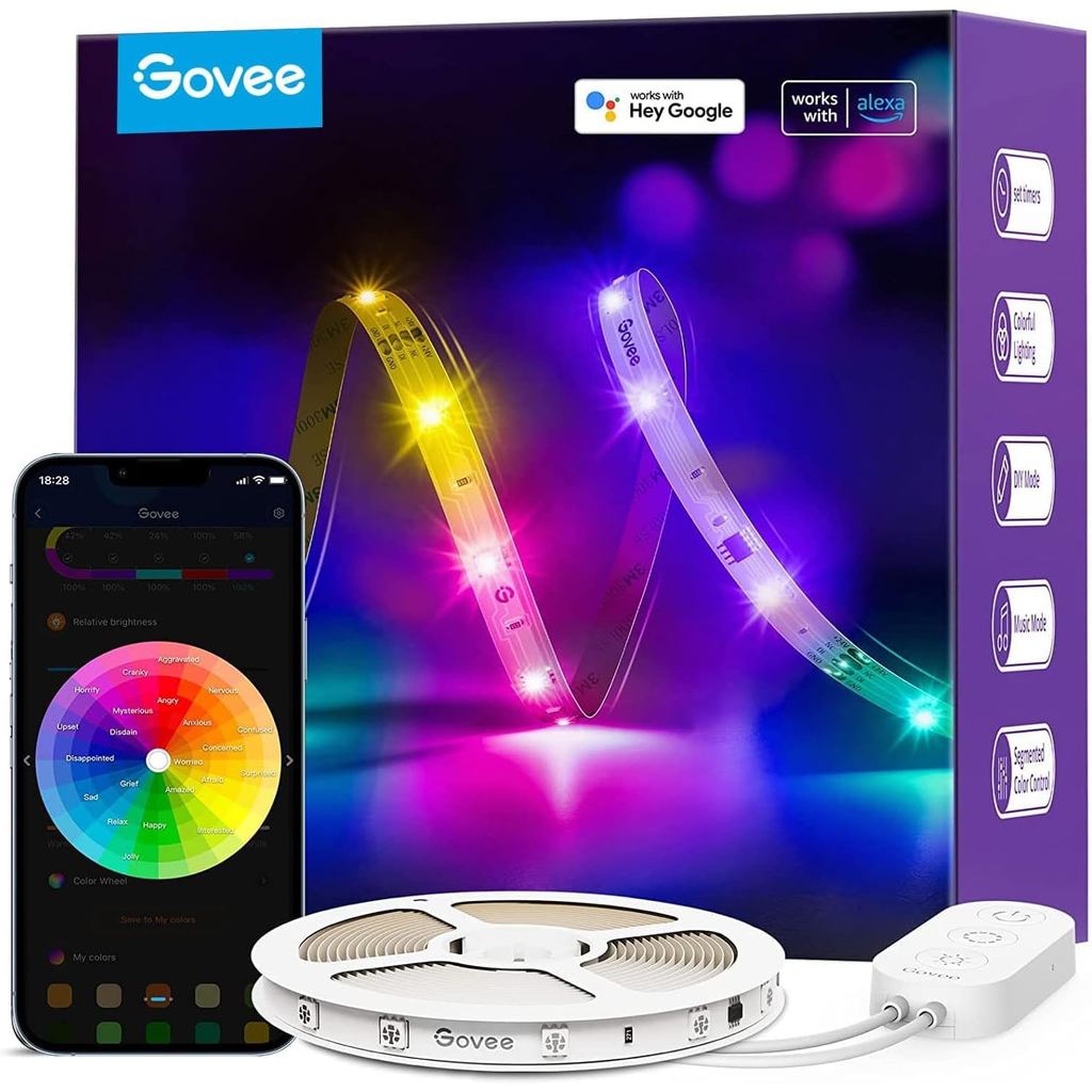 Đèn LED dải Govee RGBIC Alexa 16.4ft, Đèn LED WiFi thông minh hoạt động với Alexa và Google Assistan