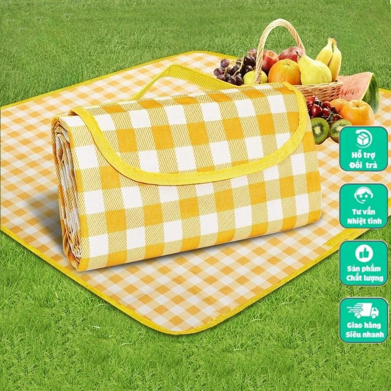 Bạt Trải Dã Ngoại Đáy Chống Thấm | Thảm Picnic Caro Có Quai Xách | MaxHome