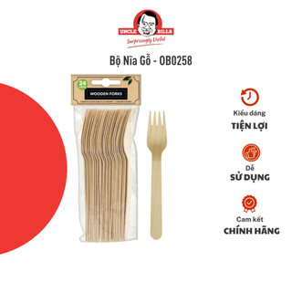 Bộ 24 nĩa gỗ uncle bills dành cho đi du lịch cắm trại an toàn tiện lợi - ob0258