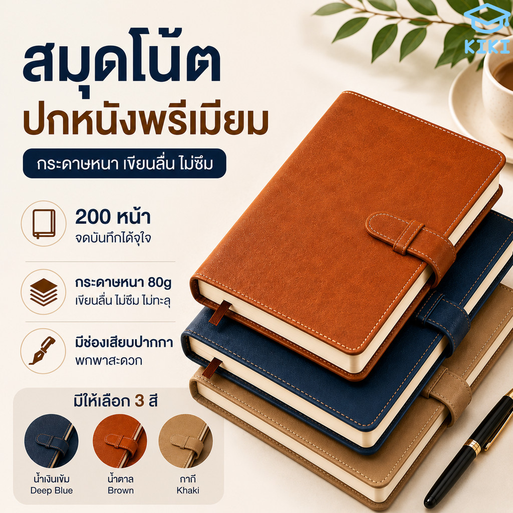 KIKI A5 Notebook Da Cao Cấp 200 Trang Giấy Dày Viết Mịn Không Gập Nhật Ký