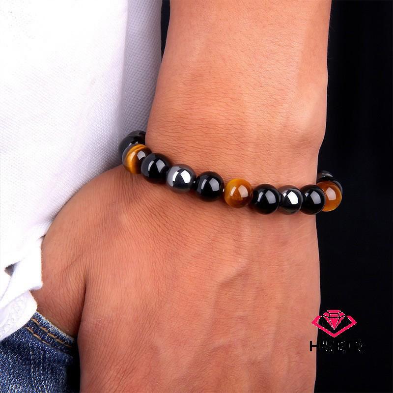 HWETR Crown Power Symbol Bracelet Nam Hematite Đá tự nhiên 8mm Hạt Phụ kiện cho sinh nhật và hộp quà