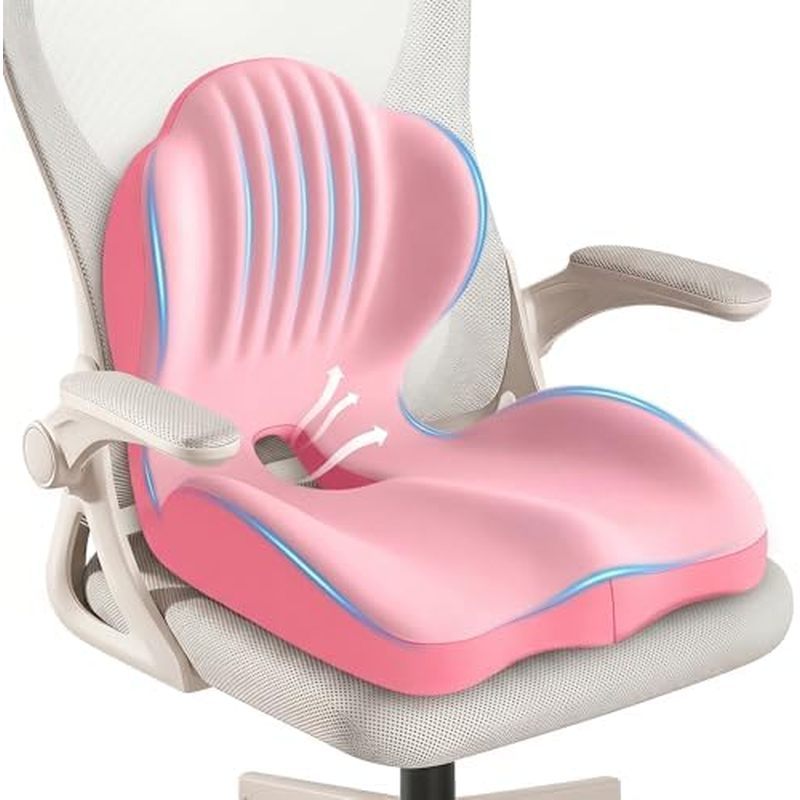 Ergonomic Waist Support and Seat Cushion, 2-in-1 Memory Foam Pad, Hollow Design for Coccyx, Suitable