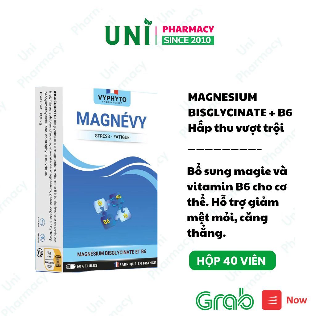 ( Mua combo tặng quà ) Viên Uống Magie bisglycinate MAGNEVY Bổ sung Magie và vitamin B6 cho cơ thể h