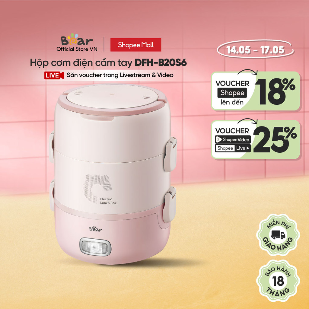 Hộp cơm điện cầm tay đa năng Bear DFH-B20S6 - Chính Hãng - BH 18 tháng