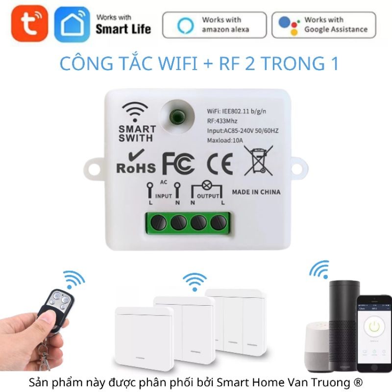 Công tắc dán tường/ bộ thu phát RF/Wifi-RF tần số 433Mhz
